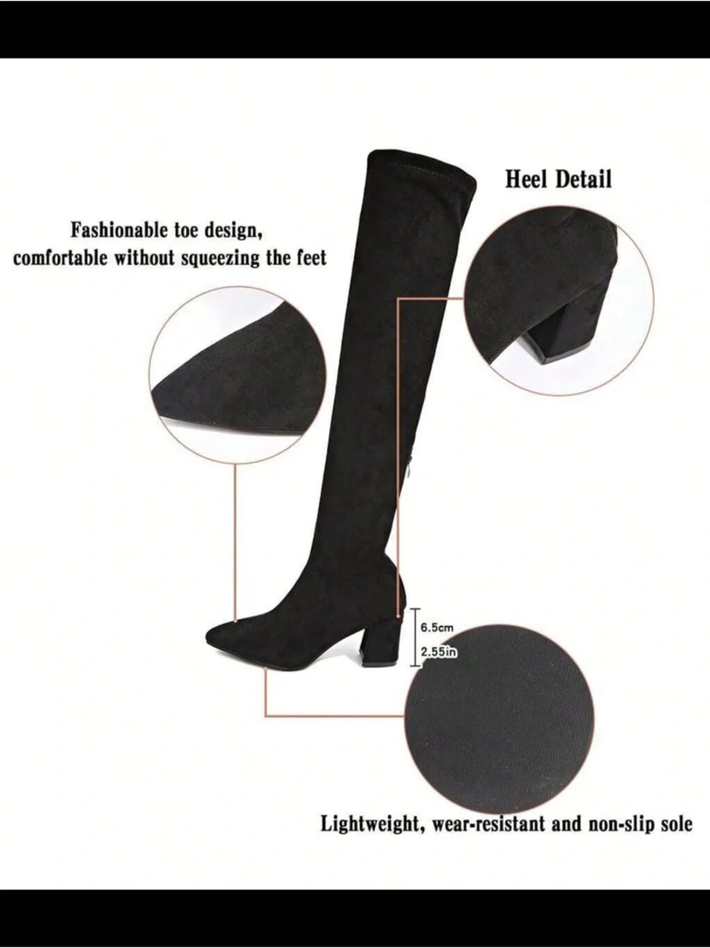 Black Over-The-Knee Suede Boots – Chunky Heel Thigh High Boots - 9.5